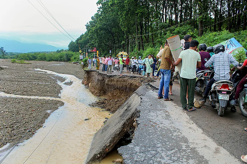 A portion of Nanda Ki Chowki road washed away in Dehradun