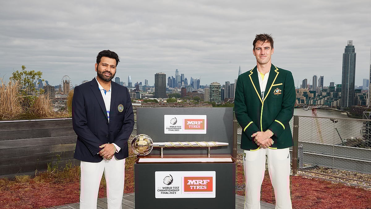 Rohit Sharma and Pat Cummins in the captain's photoshoot ahead of the WTC 2023 final. - X/@ICC