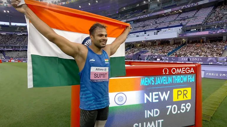 Sumit Antil after his gold winning performance in Paris. - PTI