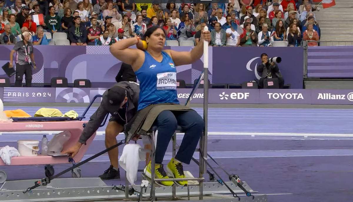Screengrab  : Indian para athlete Bhagyashri Jadhav at Paris Paralympics Women's Shot Put F34 final event on September 3, Tuesday. 