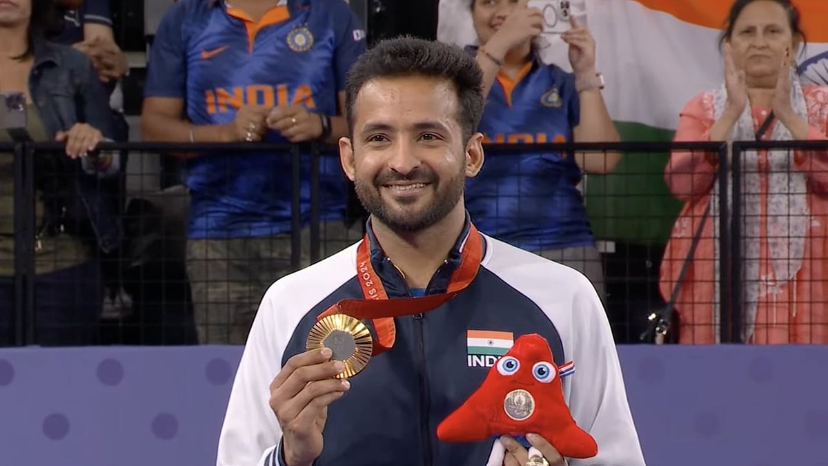 Screengrab  : Indian para shuttler Nitesh Kumar at Paris Paralympics 2024. 