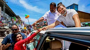 PTI : Congress MP Rahul Gandhi during a poll rally