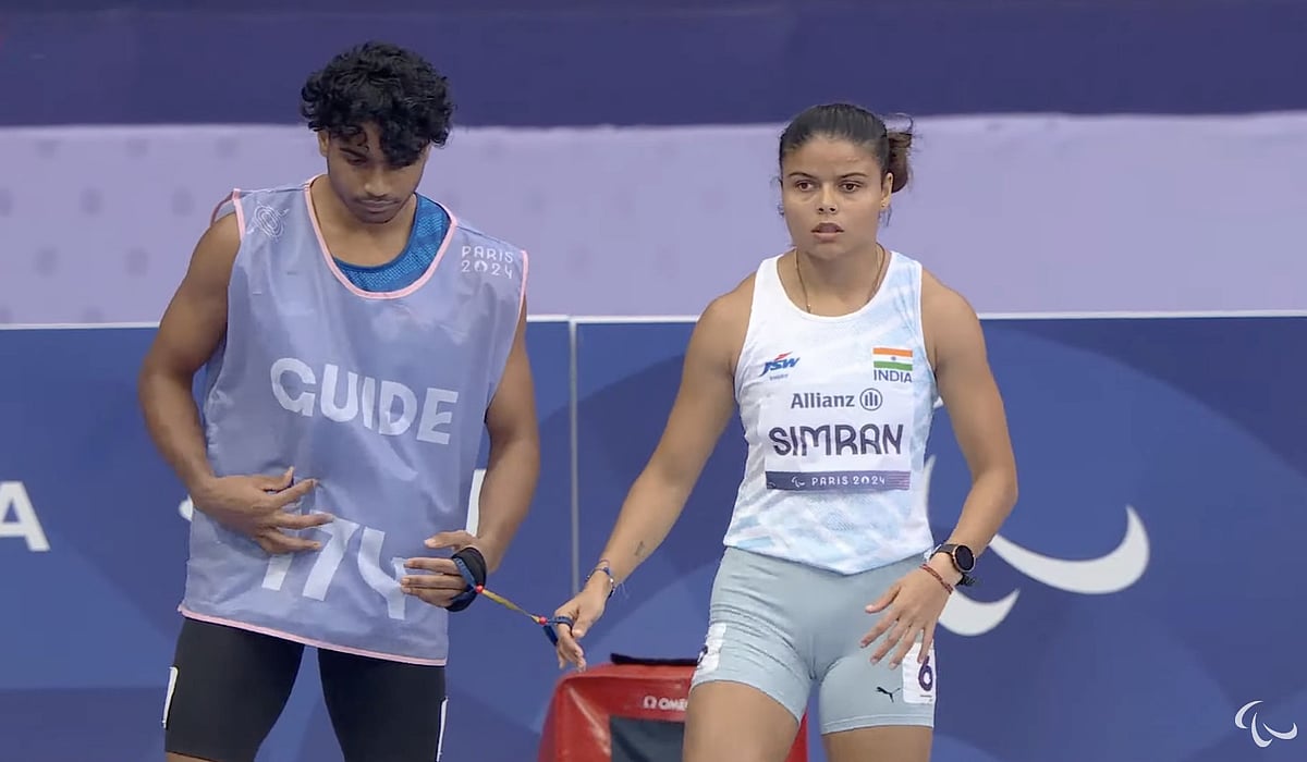 Screengrab Paris Paralympics  : Simran at Paris Paralympics women's 100m T12 semi-final. 