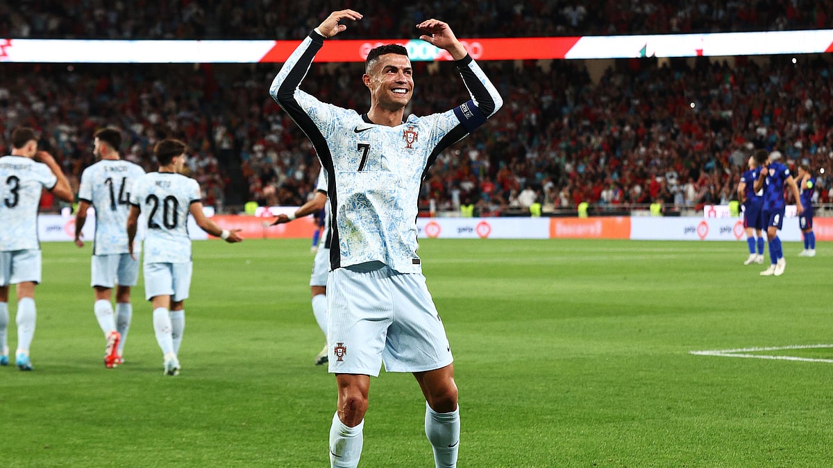 Cristiano Ronaldo celebrates after scoring versus Croatia - null