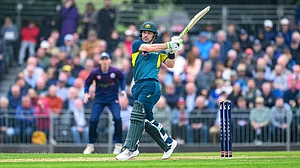 Malcolm Mackenzie/PA via AP : Australia's Josh Inglis in action during the second T20 International match between Scotland and Australia at The Grange Club, Edinburgh.