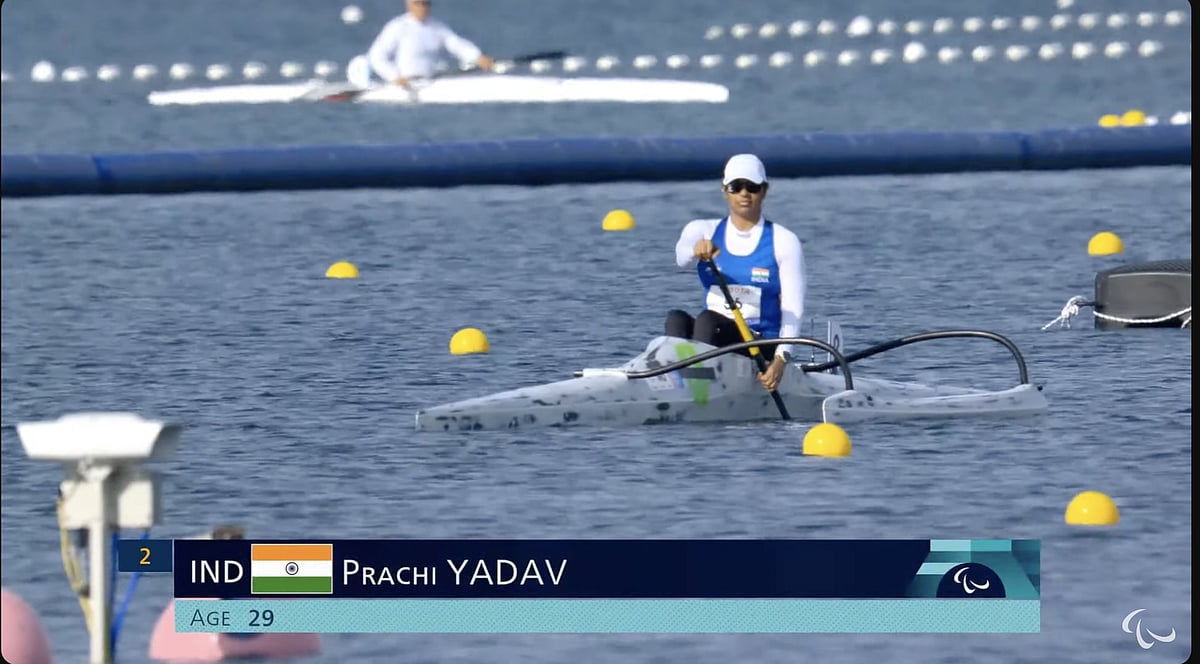 Screengrab : India's Prachi Yadav in women's VL2 200m event at Paris Paralympics. 