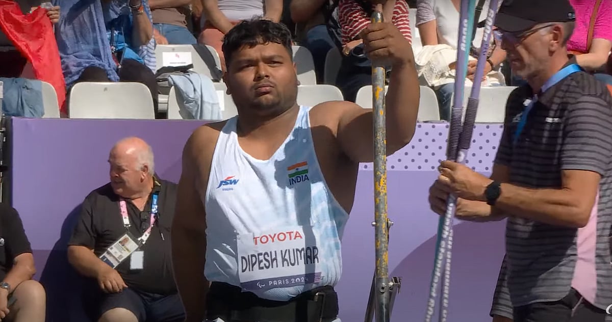 Screengrab.  : Dipesh Kumar in action in the men's javelin throw F54 final at Paris Paralympics. 