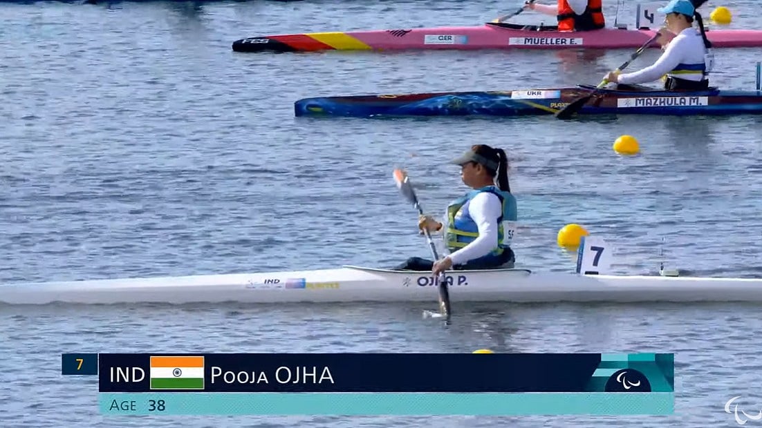 Screebgrab : Indian para-canoe sprinter Pooja Ojha at Paris Paralympics. 