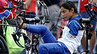 AP/PTI : File Photo of Archer Sheetal Devi from India preparing to fire during the Paralympic Games in Paris on Thursday, Aug. 29, 2024. 