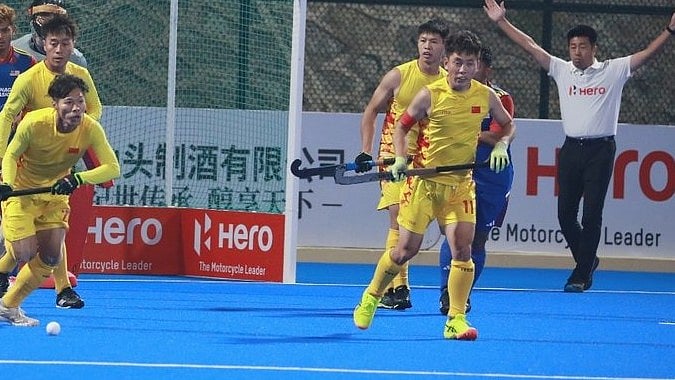 X | Asian Hockey Federation  : China National Hockey team in action at the Asian Champions Trophy 2024 match against Malaysia.  