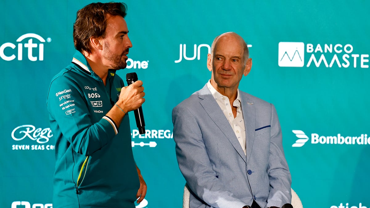 Fernando Alonso speaks at Adrian Newey's Aston Martin unveiling