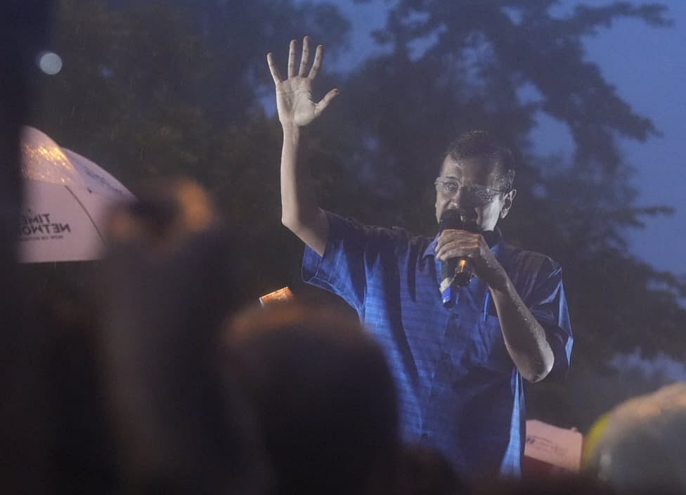 Outlook/Vikas S : Arvind Kejriwal walked out of Tihar Jail on Friday amid heavy rain