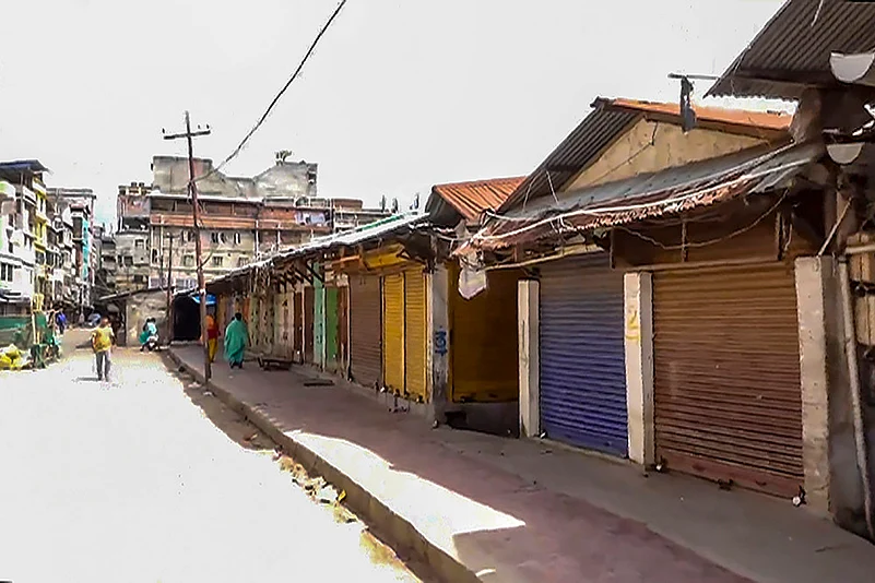 Shops closed in a market area as situation in Manipur remained tense