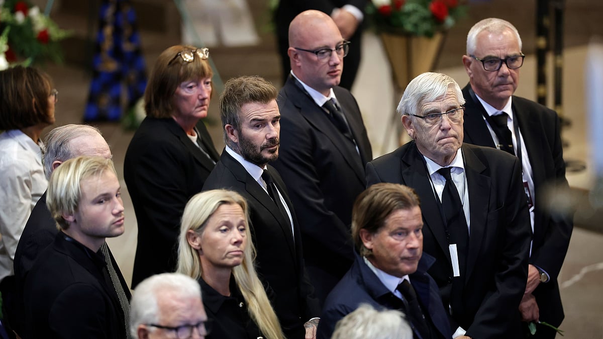 Adam Ihse/TT News Agency via AP : David Beckham leaves the church after the funeral service of Swedish soccer manager Sven-Goran Eriksson at Fryksände church in Torsby, Sweden, Friday Sept. 13, 2024.