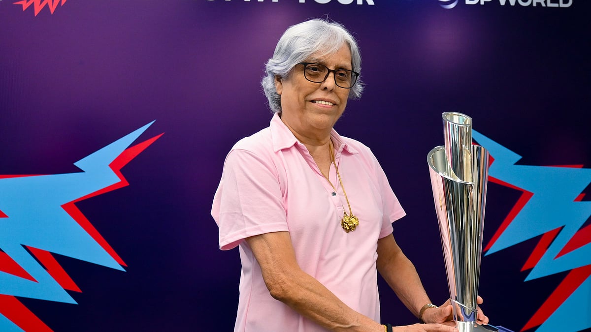 PTI : Former India cricketer Diana Edulji during the ICC Women's T20 World Cup trophy tour, at the Wankhede Stadium in Mumbai on Friday (September 13, 2024).