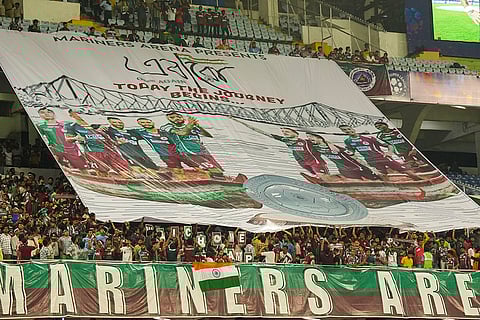 ISL 2024-25: MBSG fans hold a banner during the match