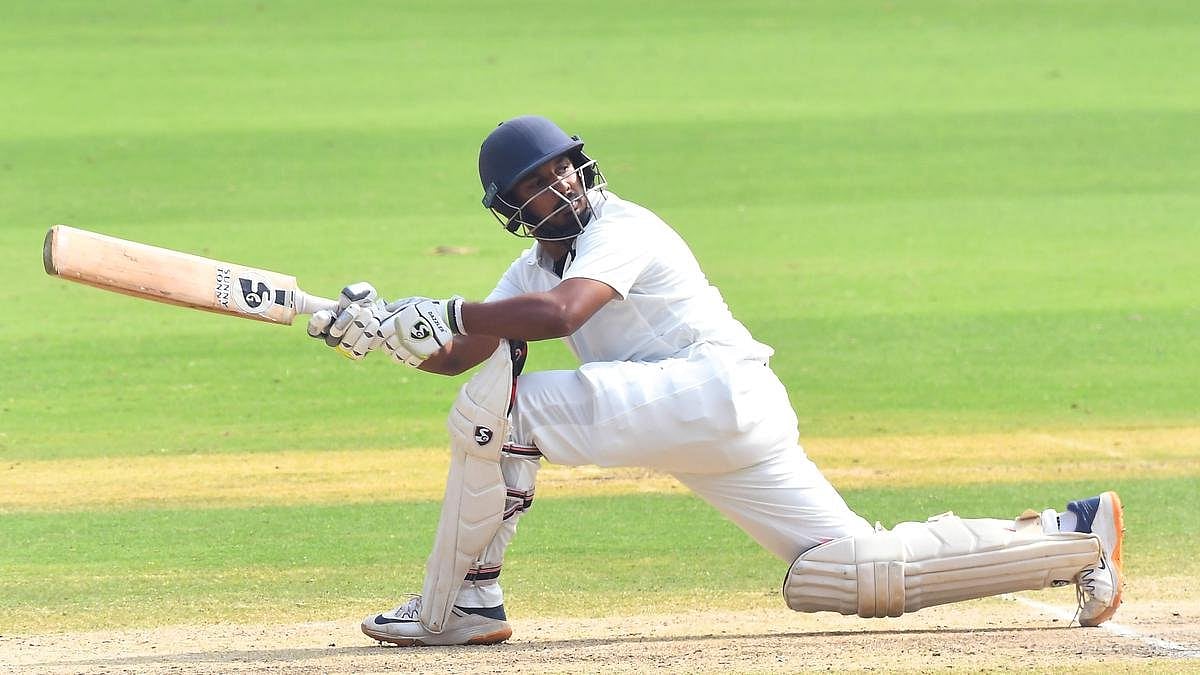 Photo: X | Akaran.A : India D's Ricky Bhui playing a shot during his innings in the Duleep Trophy 2024.