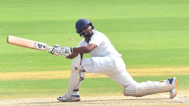 India D's Ricky Bhui playing a shot during his innings in the Duleep Trophy 2024. - Photo: X | Akaran.A