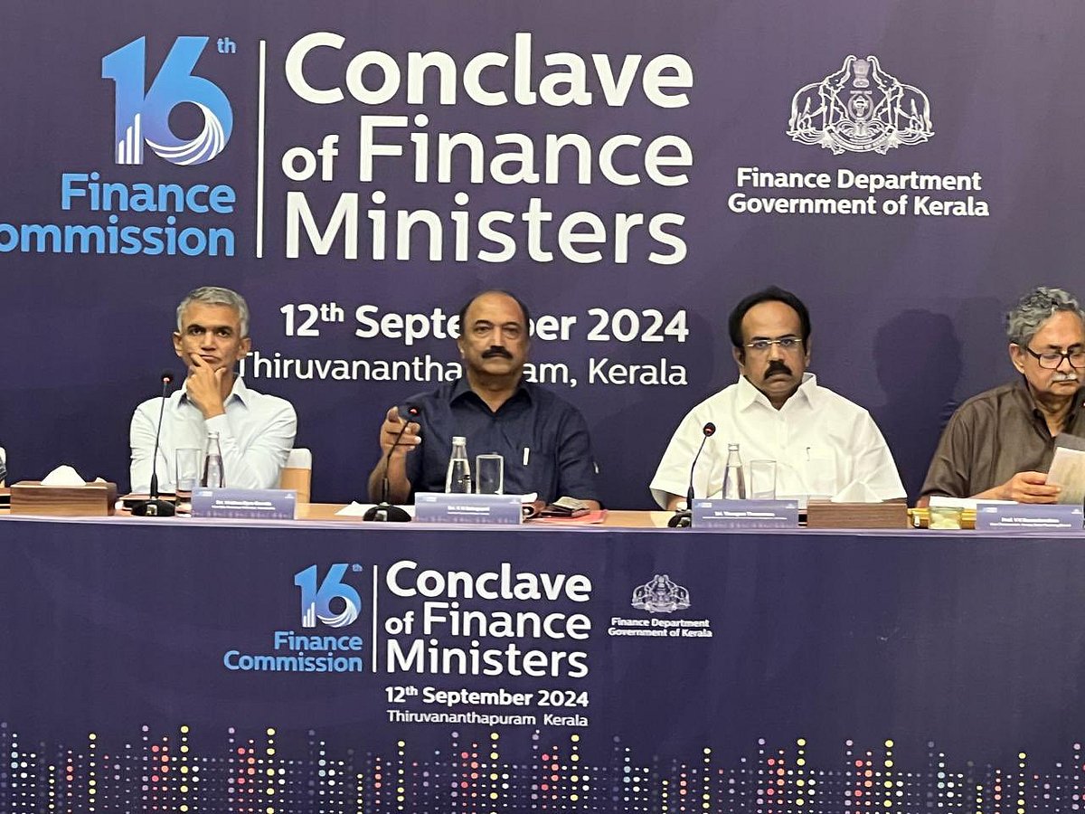 Thangam Thennarasu/X.com : Karnataka Revenue Minister Krishna Byre Gowda, Kerala Finance Minister K.N. Balagopal, and Tamil Nadu Finance Minister Thangam Thennarasu at the Conclave of Finance Minister in Thiruvananthapuram.