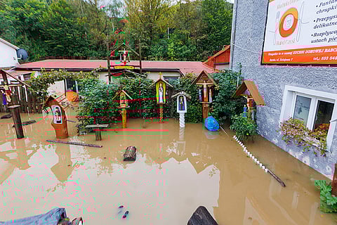 European Floods 2024: A flooded backyard in Kłodzko, southwest Poland