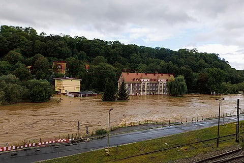 European Floods 2024: Garages and a house flooded in the town Kłodzko, Poland