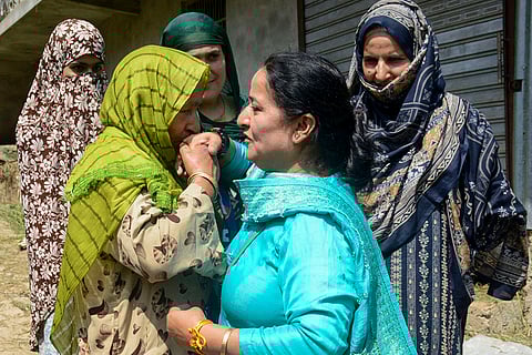 J&K Assembly Polls: Kashmiri Pandit woman candidate from Rajpora Pulwama assembly constituency, Daisy Raina during an election campaign in Pulwama