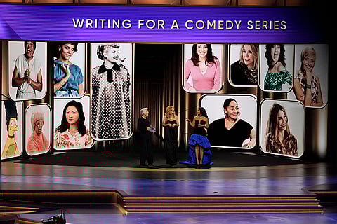 Emmy Awards 2024: Meredith Baxter, from left, Connie Britton, Susan Kelechi Watson present the award for outstanding writing for a comedy series