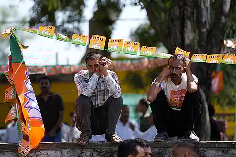 J&K Assembly Polls: Bhartiya Janta Party (BJP) supporters listen during a campaign rally