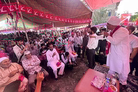 J&K Assembly Polls: J&K National Conference candidate Tanvir Sadiq speaks during a rally