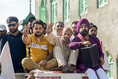 J&K Assembly Polls: MP and Awami Ittehad Party chief Sheikh Abdul Rashid during a roadshow