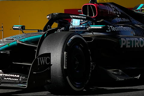 Azerbaijan GP 2024: Mercedes driver George Russell of Britain in action