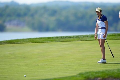 Solheim Cup Golf, United States vs Europe: Europe's Albane Valenzuela reacts after missing a putt on the 17th green