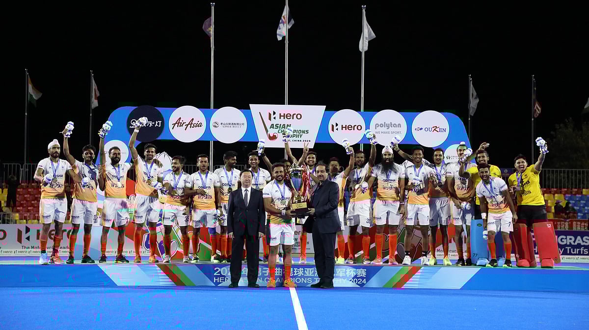 Hockey India : Captain Harmanpreet Singh (centre) holds aloft the Asian Champions Trophy after India beat China in the 2024 final in Hulunbuir on Tuesday (September 17).