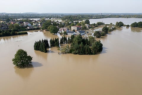 Central Europe Floods: An aerial view of a flood in Czech Republic