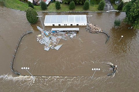 Central Europe Floods: Flooded sports club in Plav, Czech Republic