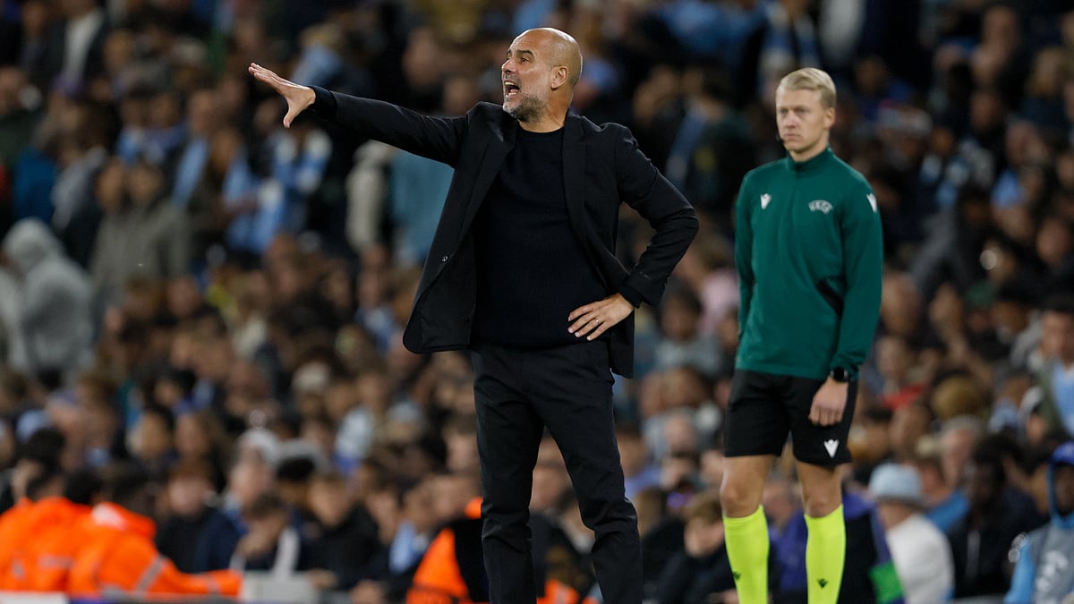 Pep Guardiola on the sidelines during Manchester City's draw with Inter - null