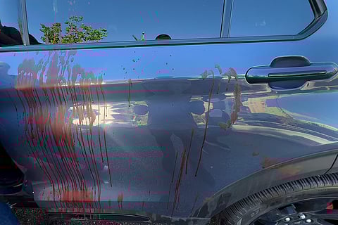 Lebanon Pager Explosions: The blood of an injured man is seen on his car's door