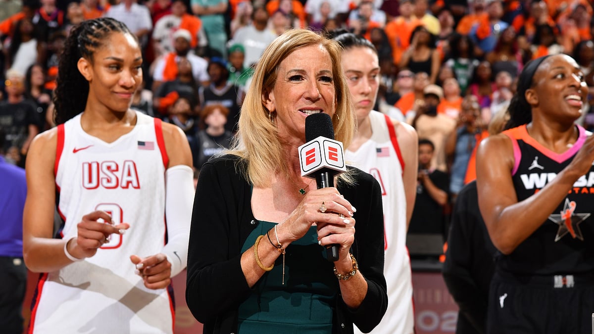 WNBA Commissioner Cathy Engelbert speaks at the league's 2024 All-Star Game in Phoenix, Arizona.
