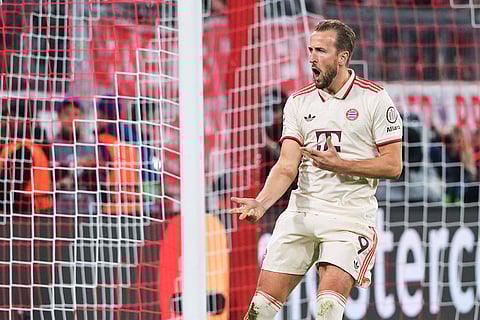 Champions League 2024-25, Bayern Munich vs GNK Dinamo: Munich's Harry Kane celebrates after scoring his side's sixth goal