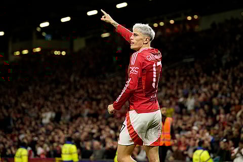 EFL Cup, Manchester United vs Barnsley: Manchester United's Alejandro Garnacho celebrates after scoring his side's fourth goal