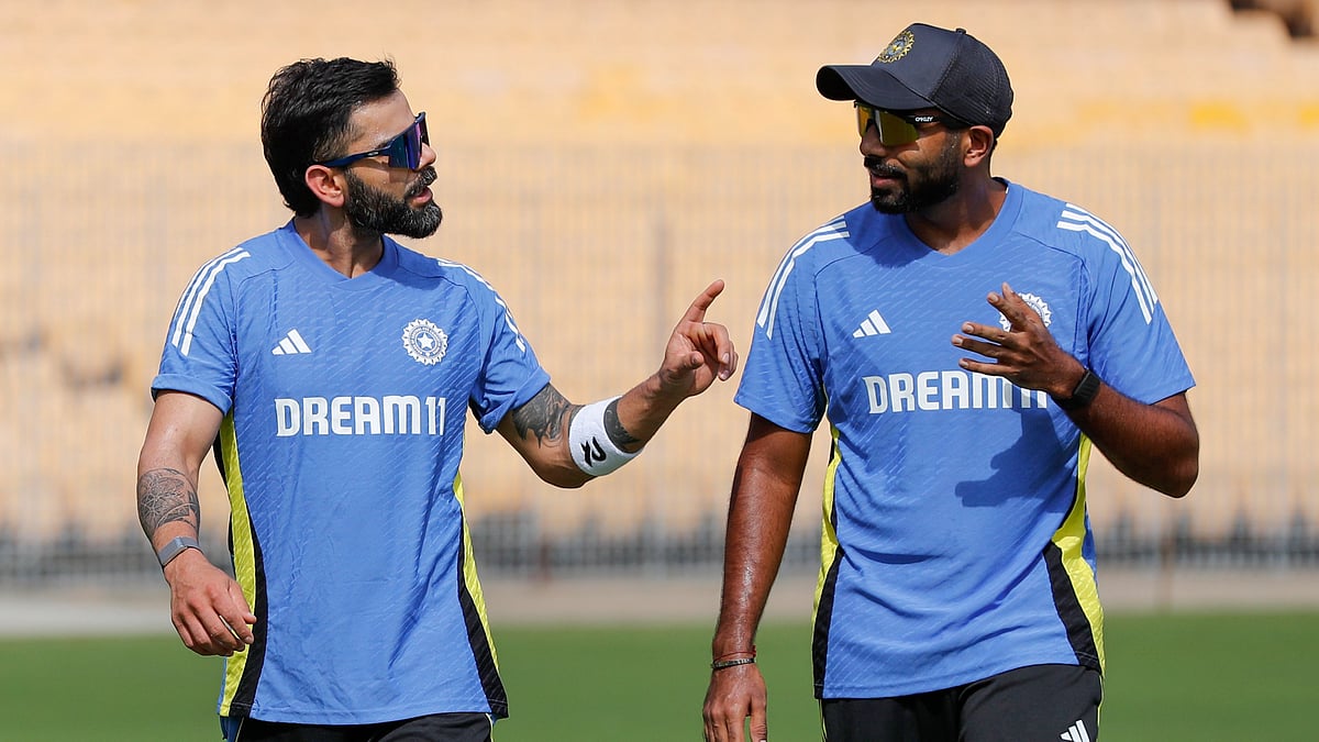 X/BCCI : Virat Kohli and Jasprit Bumrah train ahead of the first Test between India and Bangladesh in Chennai.