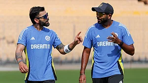 X/BCCI : Virat Kohli and Jasprit Bumrah train ahead of the first Test between India and Bangladesh in Chennai.