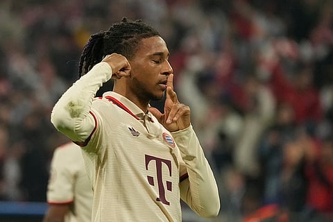 Champions League 2024-25, Bayern Munich vs GNK Dinamo: Bayern's Michael Olise celebrates after scoring his sides third goal