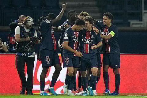 UEFA Champions League, PSG vs Girona: PSG players celebrate a goal