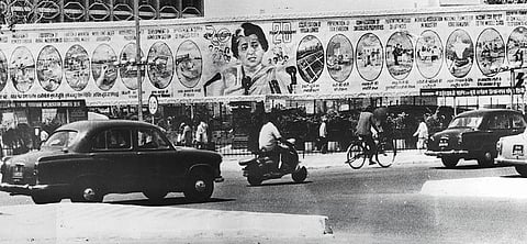 The Emergency Landscape:
A roadside hoarding in New Delhi featuring Indira Gandhi’s 20-point economic programme in 1976