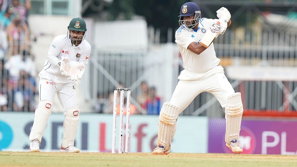 India's Ravichandran Ashwin plays a shot on the first day of the first cricket Test match between India and Bangladesh, in Chennai, India. - AP/Mahesh Kumar A.