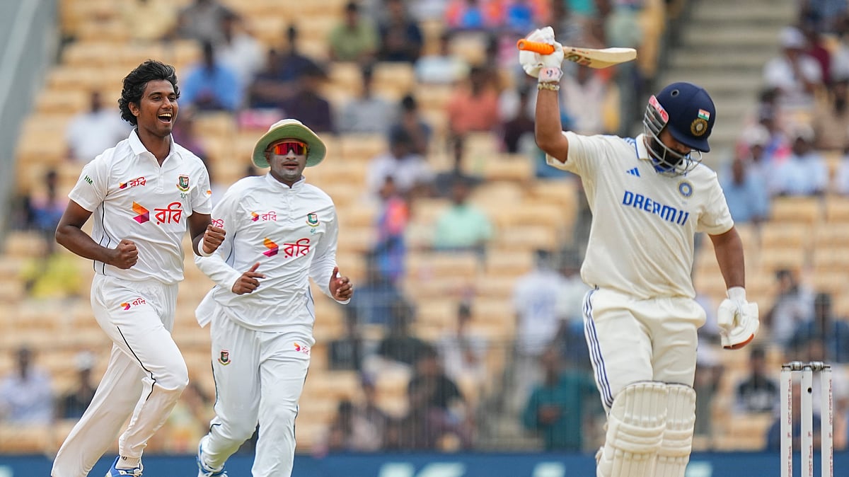 Rishabh Pant after losing his wicket during the first Test against Bangladesh. - AP/R Senthilkumar