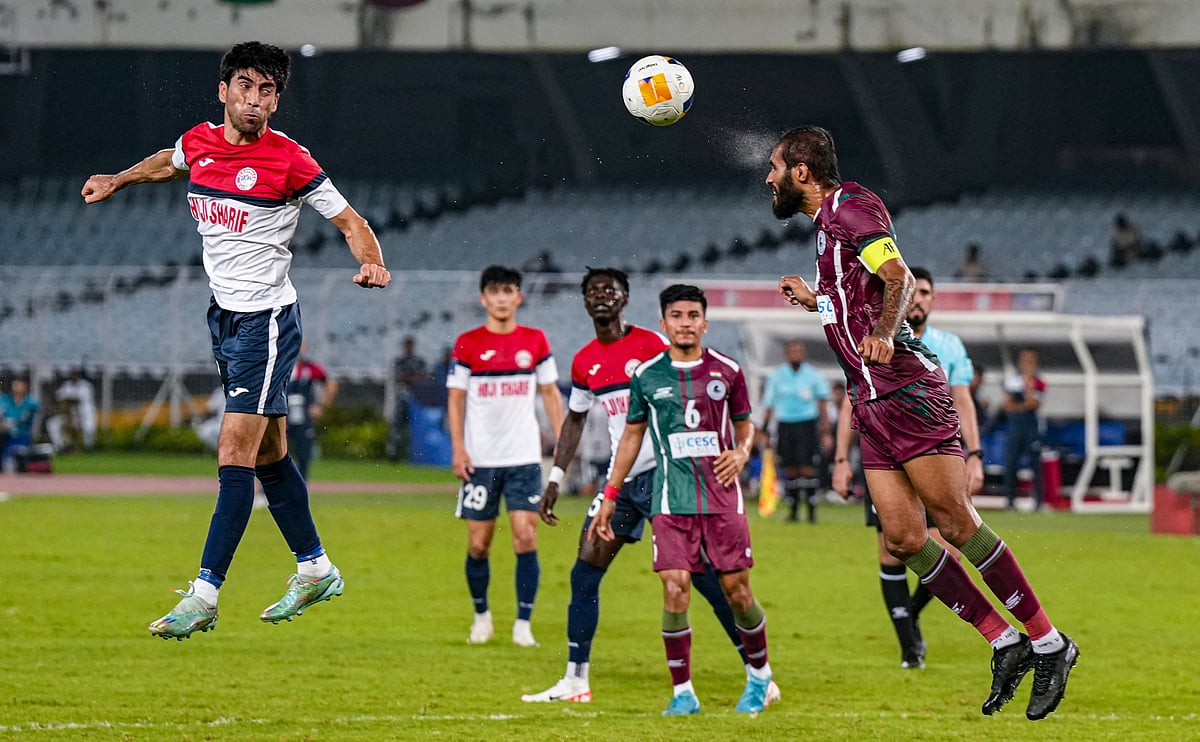 Mohun Bagan Super Giants (India) and FC Ravshan (Tajikistan) players vie for the ball during AFC Champions League Two Group A match, at VYBK stadium in Kolkata, Wednesday, Sept 18, 2024. - AP/Swapan Mahapatra