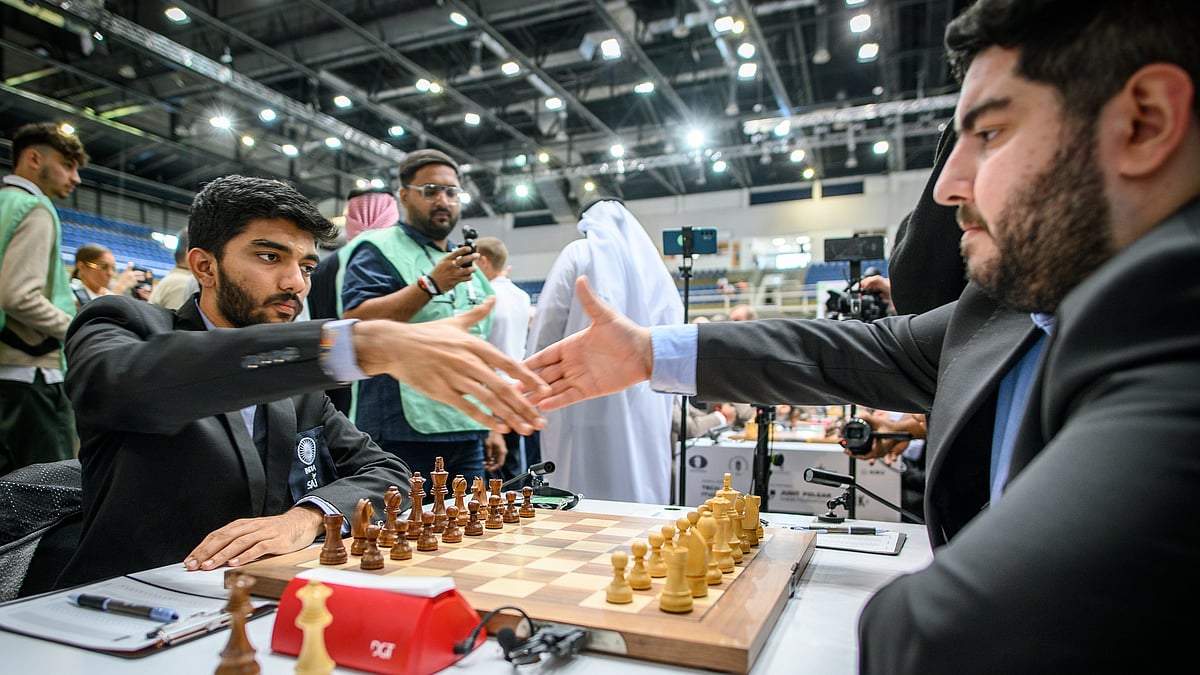 FIDE/Michał Walusza : Indian Grandmaster D Gukesh beat Iran's Parham Maghsoodloo at the FIDE Chess Olympiad 2024 round 8 in Budapest on Thursday (September 19).