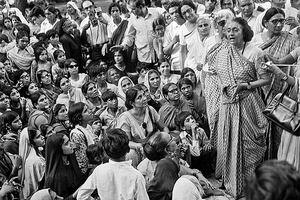 Photo: Getty Images : Leading the Pack: Indira Gandhi addressing a women's rally in 1975